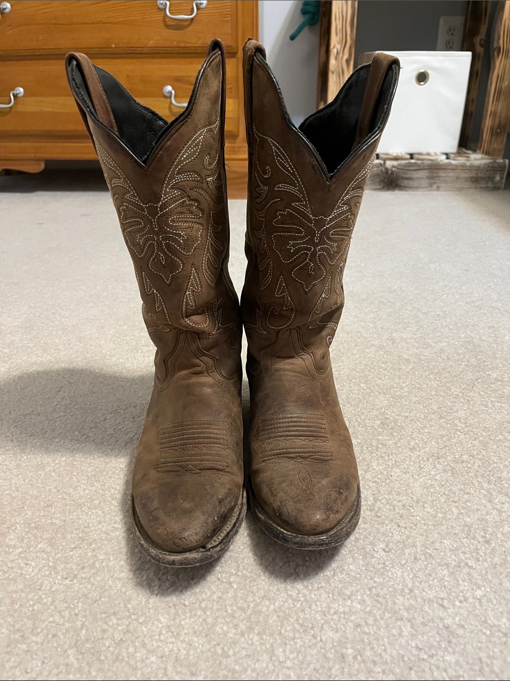 J.B. Dillon Brown Embroidered Leather Cowboy Boots